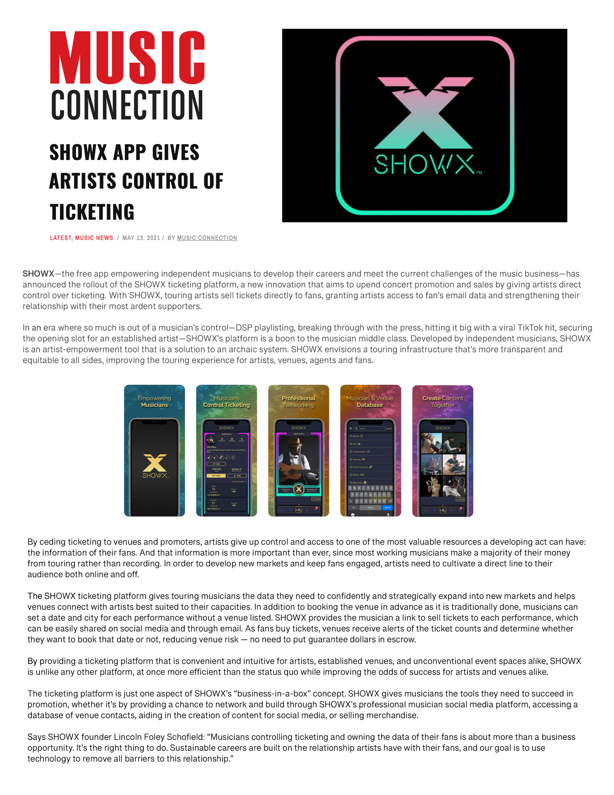 PR 4 music connection _SHOWX App Gives Artists Control Of Ticketing