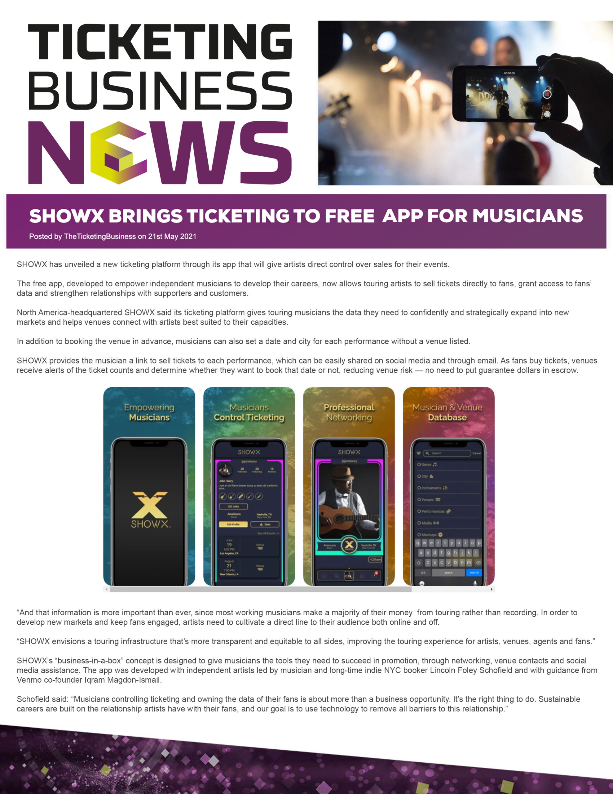 PR 6 inc _SHOWX Brings Ticketing To Free App For Musicians
